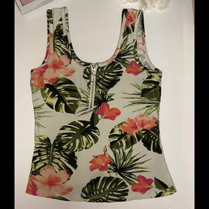 Tank Top tropical flower Shirt zipper front